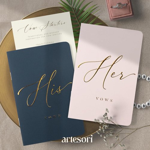 ARTESORI Wedding Vow Book - Soft Touch with Gold Engraving | 28 Lined Pages in Blush & Navy