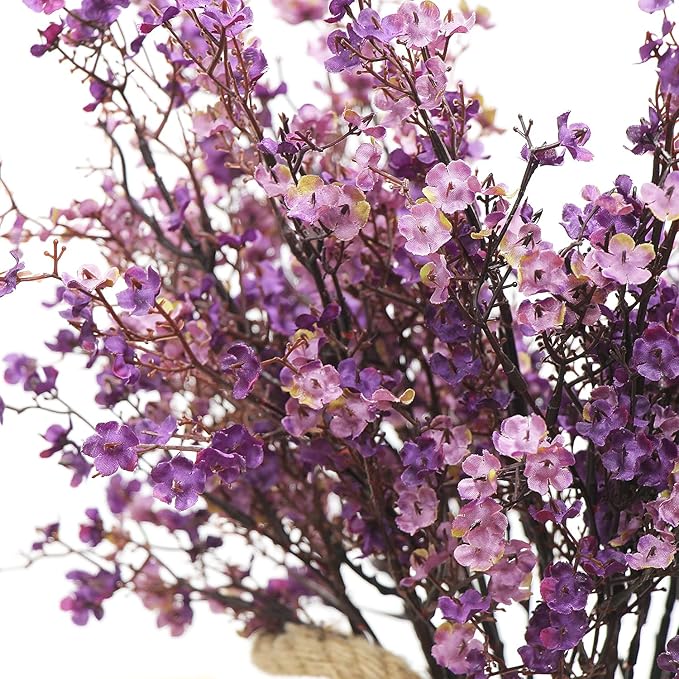 Babys Breath Silk Artificial Flowers Bulk With Vase 10pcs for Fall Decor Fake flower bouquet Bulk for Home Kitchen Indoor Bouquet Floral Arrangement Table Centerpieces Decor(Autumn Purple )