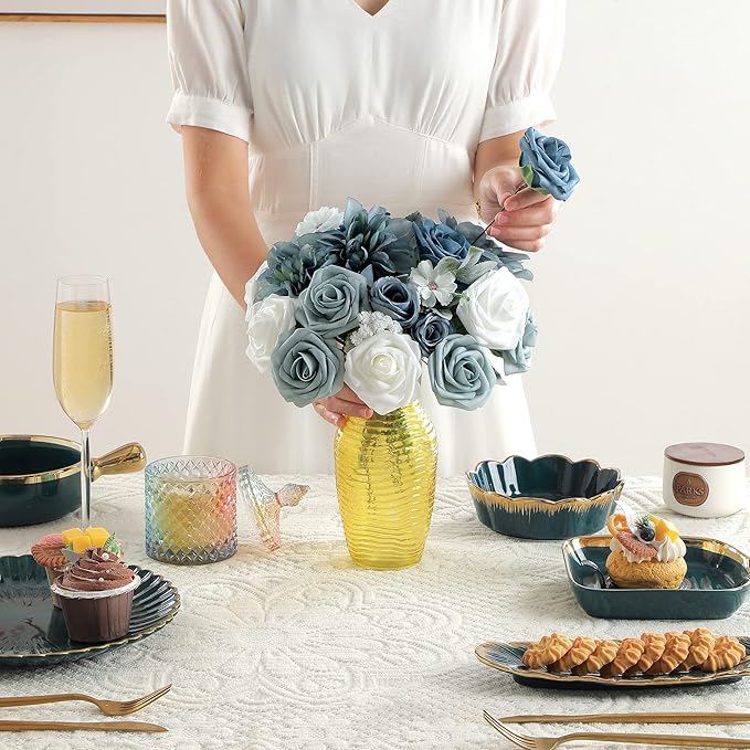 Artificial Flowers Combo, Fake Flowers for DIY Tables Centerpieces Baby Shower Bridal Shower Wedding Bouquet Arrangements Party Candle Holder Cake Decor Flower Home Decorations