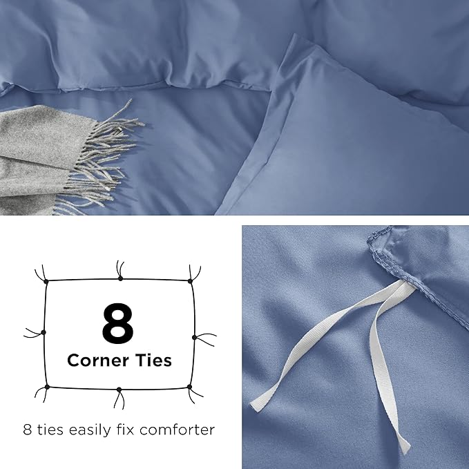 Bedsure Duvet Cover King Size - Soft Double Brushed Bedding Set for Kids & Adults, Zipper Closure, 3 Pieces, Includes 1 Duvet Cover (104"x90") & 2 Pillow Shams, NO Comforter, Slate Blue
