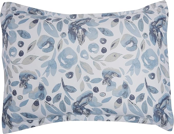 Amazon Basics Queen Comforter Set, Soft Microfiber, Machine Washable, Blue Watercolor Floral, 10-Piece