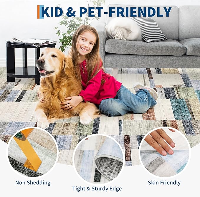 Washable Runner 2x6 Non Slip Kitchen Rugs Modern Geometric Hallway Rug Indoor Entryway Rug Farmhouse Soft Bath Mat Stain Resistant Carpet for Bedroom Laundry 2'x6' Multi