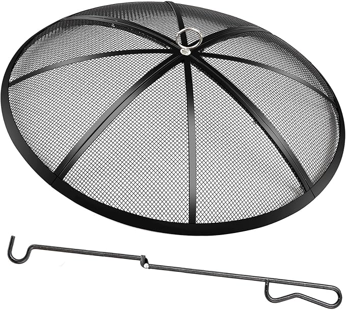 Fire Pit Spark Screen, 27 Inch Diameter Fire Pit Screen with Handle & Poker,Heavy Duty Metal Mesh Fire Pit Screen,Fire Pit Lid for Outdoor/Beach/RV Camping/Backyard