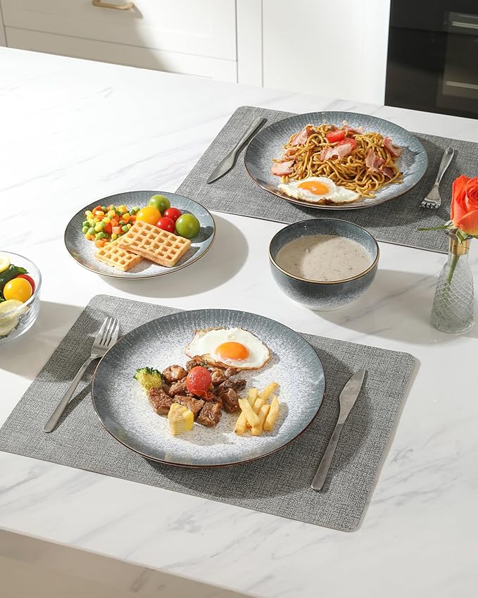 Sweejar Dinnerware Sets Service for 4, 12 pcs Porcelain Plates and Bowls for Kitchen, Housewaring Gift, Chip and Scratch Resistant Dish Set, Handmade Dishwasher and Microwave Safe Plate Set, LightGray