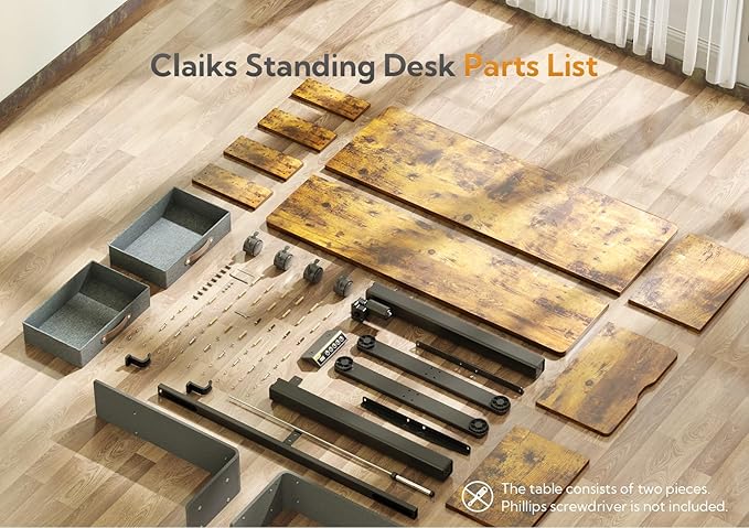 Claiks Standing Desk with Drawers, Stand Up Electric Standing Desk Adjustable Height, Sit Stand Desk with Storage Shelf and Splice Board, 55 Inch, Rustic Brown