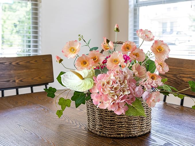 6PCS Champagne Pink Poppy Flowers Artificial Faux Flowers with Silk Stems Poppies Spring Bouquets for Home Party Halloween Centerpiece Table Baby Shower Decor