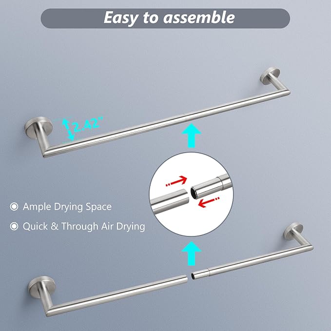 Brushed Nickel Bath Towel Bar 18 Inch Bathroom Towel Rack Wall Mounted Towel Holder Modern Home Decor Towel Rod Bathroom Hardware Silver Towel Hanger Towel Rail Towel Shelf Single Bar Brushed Finished