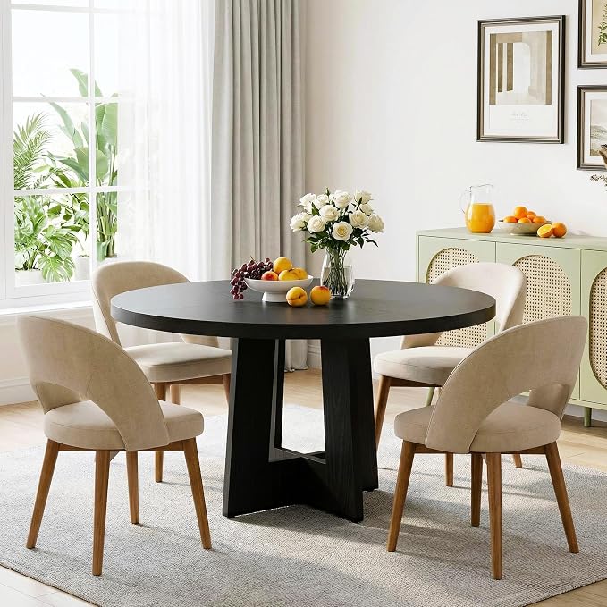 Garvee 47" Round Dining Table for 4-6 People - Circle Kitchen Dinner Table with Sturdy Pedestal Base, Space Saving Dinning Room Furniture for Living Room, Kitchen, Apartment, Black