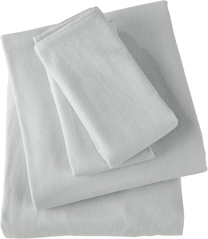 Market & Place 100% Cotton Full Flannel Sheet Set | 4 Piece Deep Pocket Solid Cozy Winter Bed Sheets | Double Brushed for Extra Softness & Comfort | Chalet Collection (Full, Light Grey)