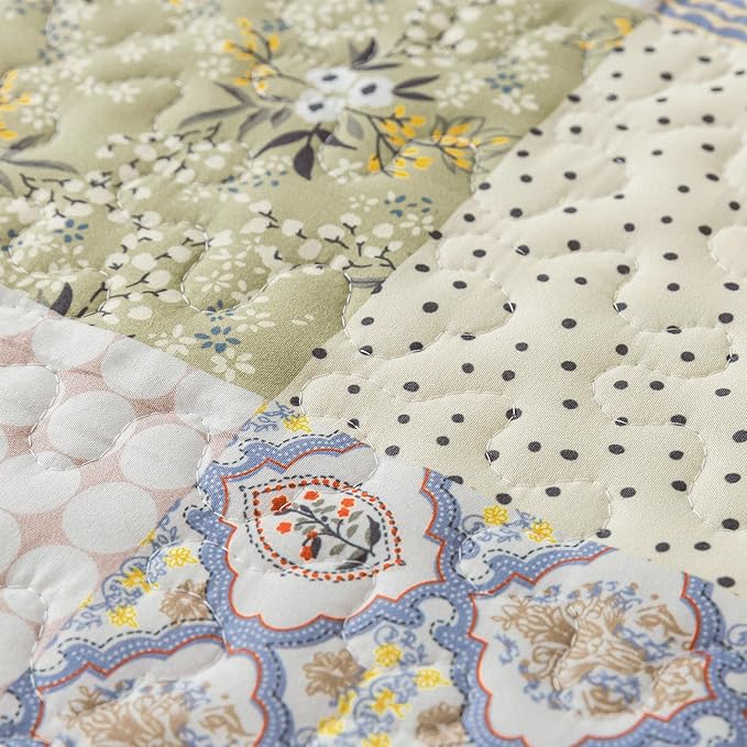 HoneiLife Queen Quilt Bedding Sets - Rustic Quilts 3-Piece 90x96, Microfiber Reversible Bedspreads Patchwork Coverlet Floral Bedding Set All Season Use