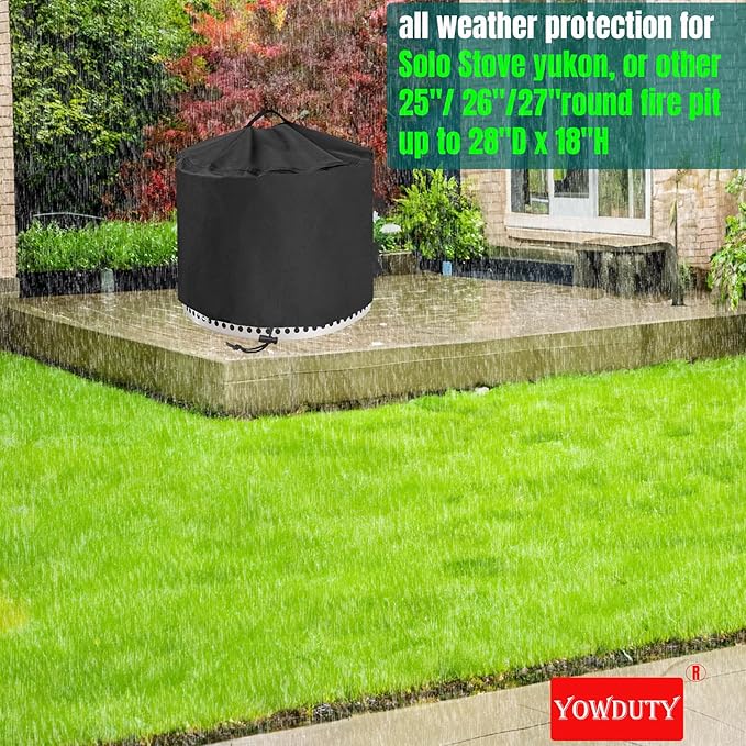 YOWDUTY Round Fire Pit Cover for Solo Stove Yukon 27 Inch, Waterproof Heavy Duty 600D Material Fire Pit Cover for 27" Solo Stove Yukon Series Firepit,Round 28" D x 18" H