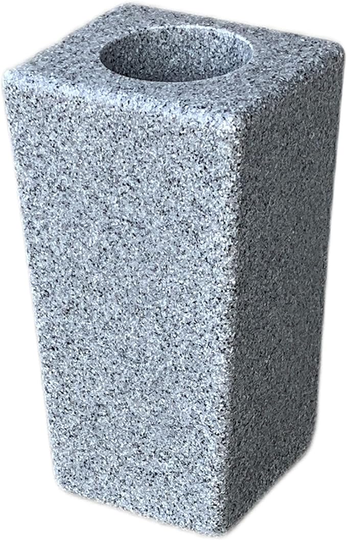 OPTIMUM Square Memorial Cemetery Flower Vase - Plastic (Light Grey Granite) with Metal Ground Spike, Grave Marker, Decorations for Gravesite, Headstone Flowers Holder, Garden Lawn & Yard