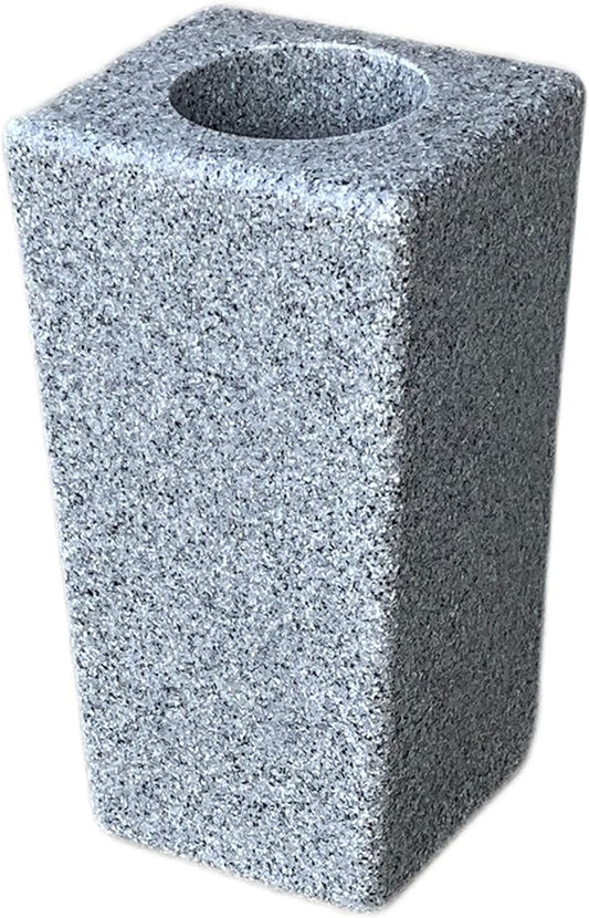 OPTIMUM Square Memorial Cemetery Flower Vase - Plastic (Light Grey Granite) with Metal Ground Spike, Grave Marker, Decorations for Gravesite, Headstone Flowers Holder, Garden Lawn & Yard