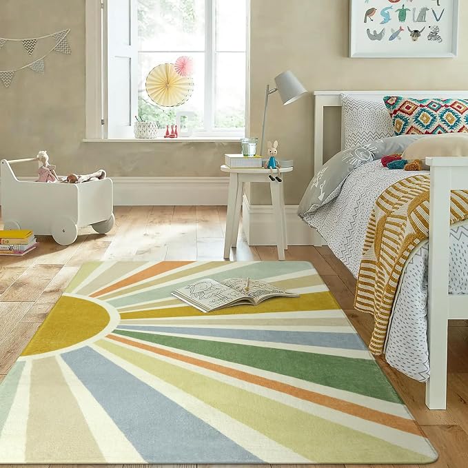 STARUIA Kids Rugs for Playroom & Nursery - 5'x7' Boho Washable Rainbow Area Rug, Non-Slip Soft Carpet for Classroom, Office & Dining Room