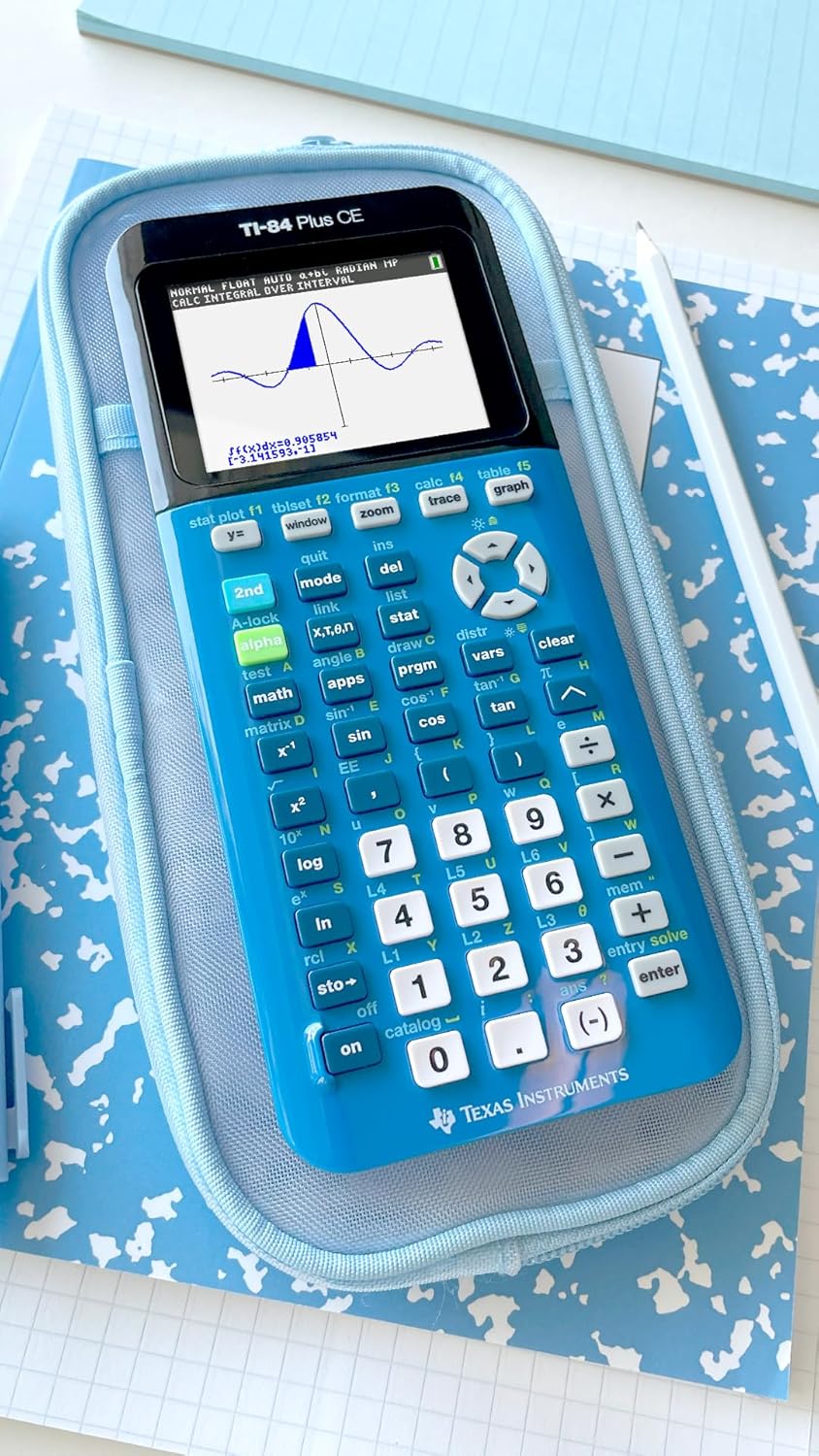 Texas Instruments TI-84 Plus CE Color Graphing Calculator - Bionic Blue, Compact & Powerful