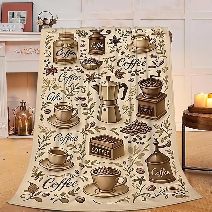 Coffee Blanket Cafe Throw Blanket Food Soft Cozy Fleece Fuzzy Stuffed Plush Flannel Gifts for Girls Women Boys Kids Adults 60"X80"