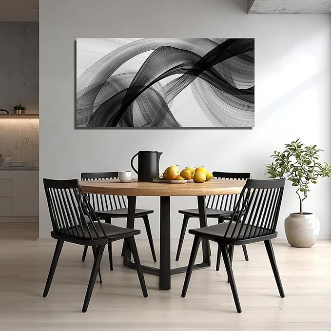 JuhaiArt Abstract Wall Art Large Black Picture Wall Decor White Canvas Art Modern Minimalist for Living Room Office 24"x 48" Monochrome Artwork