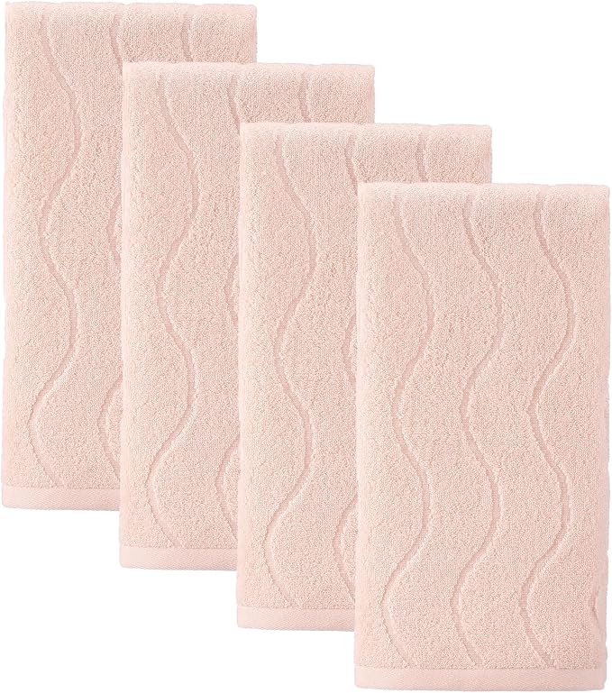 VitalCozy 4pcs Wavy Striped Jacquard Towels 14x29 Inch Hand Towels Set 100% Cotton Soft Absorbent Decorative for Bathroom Kitchen