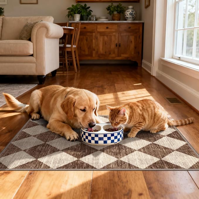 Checkered Entryway Rug - 28" x 43" Small Front Door Mat Indoor Outside Entrance Non-Slip Washable Outdoor Mat Rustic Brown Beige Modern Farmhouse Rug for Entryway Kitchen Bedroom Porch Decor