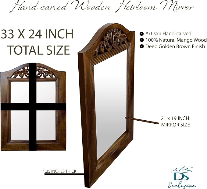Wooden Wall Mirror, Rustic Wood Frame Mirror for Bathroom, Farmhouse, Bedroom, Entryway and Living Room, Modern Hanging Decorative Wall Mirror (Brown in Arch Shape)
