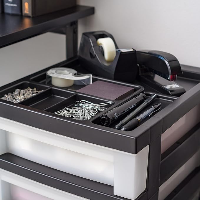 IRIS USA Craft Plastic Organizers and Storage, Rolling Storage Cart for Classroom Supplies, Storage Organizer for Art Supplies, Drawer Top Organizer for Small Parts, 6 Drawer, Black/Pearl
