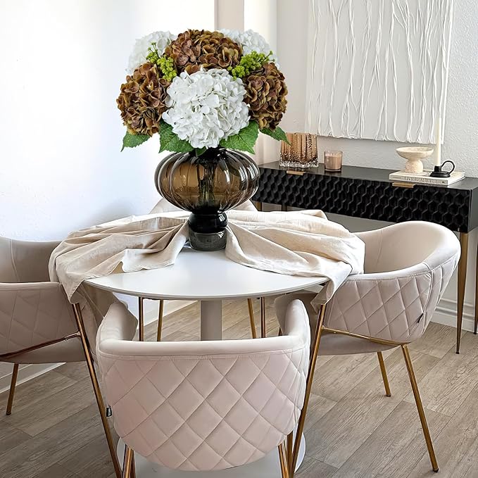 Yellowish Brown Fall Hydrangea Artificial Flowers, 3PCS 21” Latex Large Real Touch Flowers, Faux Silk Flowers Fake Hydrangeas with Stems for Bouquet Table Centerpieces Halloween