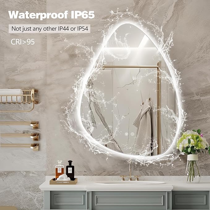 Niccy Irregular LED Bathroom Mirror, 20"x28" Asymmetrical Backlit Vanity Wall Mirrors, Frameless Lighted Mirrors for Bedroom, Living Room, Modern Smart-Mirror with Anti-Fog, Dimmable, Memory Function