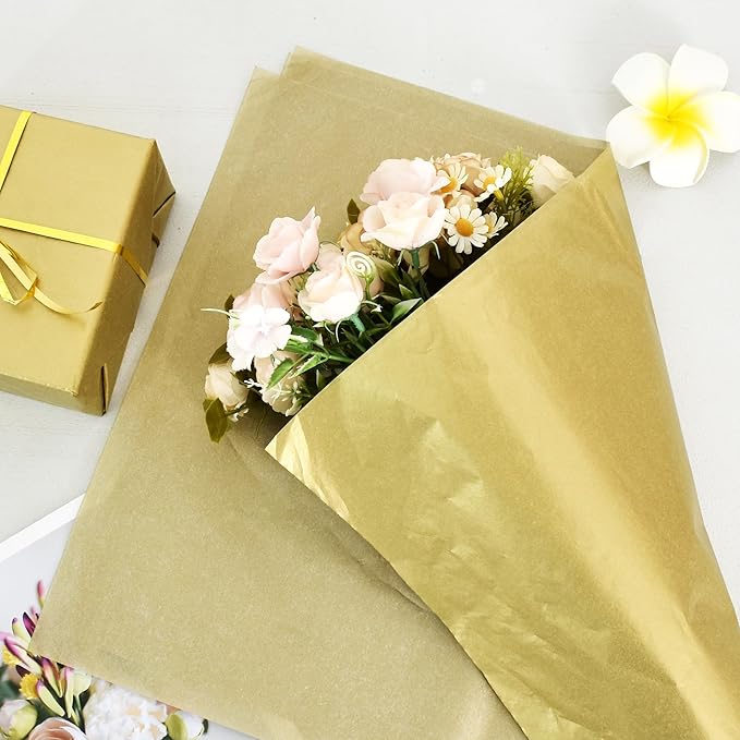 BEISHIDA 100 Sheets Gold Tissue Paper Bulk, Metallic Wrapping Tissue Paper for Gift Bags, 14 x 20 Inch Gift Wrap for Birthday Wedding Graduation DIY Crafts Holiday Flowers