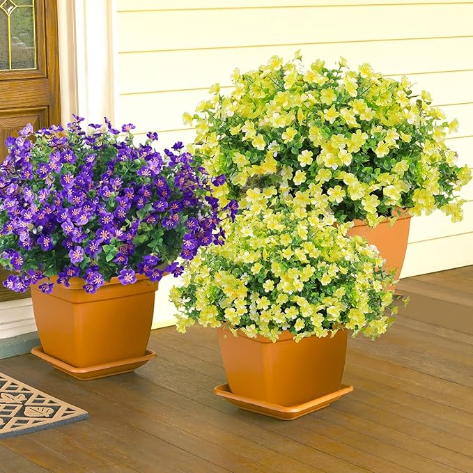 24 Bundles Artificial Flowers for Outdoors No Fade Fake Plants Faux Flowers for Spring Summer Decor, UV Resistant Artificial Outdoor Plants for Outside Planter Porch Balcony Patio Decor - Yellow