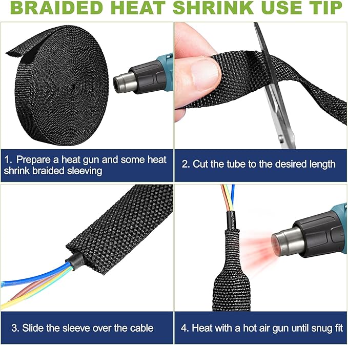 2:1Heat Shrink Wire Loom Braided Cable Sleeves,Heat Resistant Fabric Woven Shrink Tubing Wiring Harness for Protection Automotive,Harness Cable,Cable Management (3/8"-25ft)