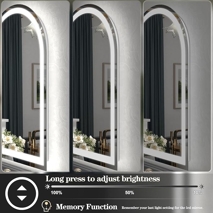 Arched LED Bathroom Mirror 20x28 Inch with Backlit and Frontlit, Dimmable Vanity Mirror for Wall, Anti-Fog, 3 Colors, Memory, Shatter-Proof, ETL Listed