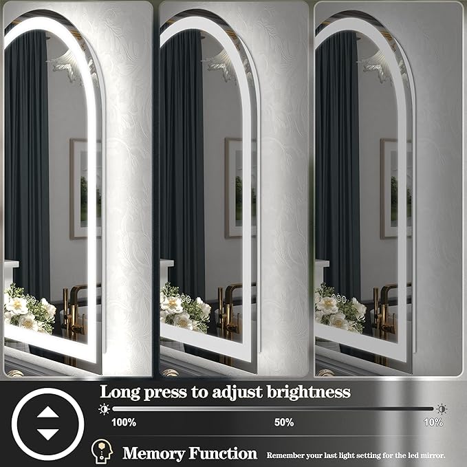 Arched LED Bathroom Mirror 20x30 Inch, Dimmable LED Vanity Mirror with Lights, Anti-Fog, 3 Colors, Memory, ETL Listed (Backlit + Frontlit)