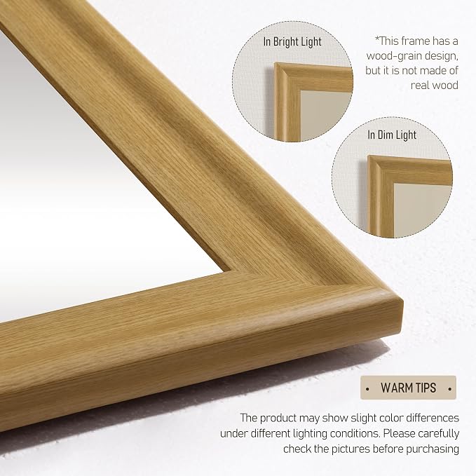 CULER Natural Wall Mirror for Bathroom,Rectangle 24 x 36 inch Hanging Vanity Mirrors with Wood Grain Frame for Living Room,Bedroom,Entryway