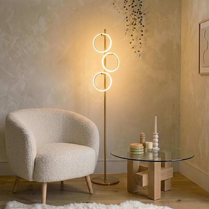 Brightech Saturn Floor Lamp, Great Living Room Decor, Tall Contemporary Standing Tree Light for Offices, Living Rooms, with 3 LED Heads for Bedroom Reading - Gold/Brass