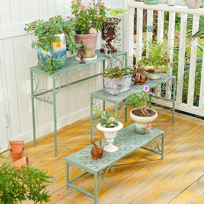 Sungmor Metal Plant Stand - 3 Tier Foldable Ladder Planters Display Shelf - Multiple Plants Flower Pots Vases Storage Organizer - Indoor Outdoor Multi Tiered Plant Rack for Garden Balcony Yard