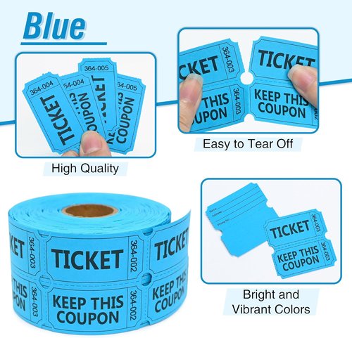 ESSENTIAL 500 Raffle Tickets - Double Roll with Name & Phone Number for Events, Classroom & Prizes (Blue)