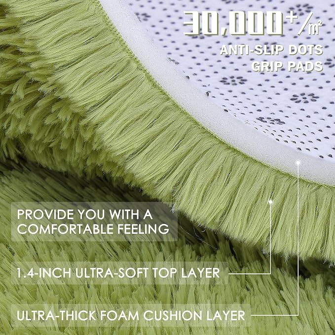 OLANLY 2x6 Machine Washable Runner Rugs for Hallway, Soft Fluffy Shaggy Bedside Rugs for Bedroom, Living Room, Indoor Floor Carpet for Kids Girls Boy, Nursery Rooms, Home Decor Aesthetic, Grass Green