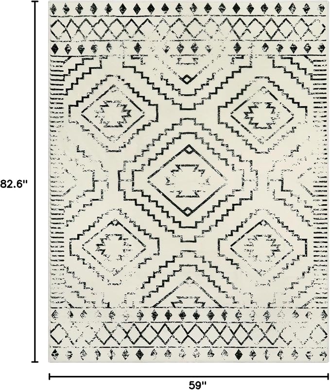 Wonnitar Moroccan Washable Rugs 5x7, Large White Tribal Area Rug for Living Room, Non-Shedding Soft Bedroom Accent Throw Mat, Geometric Floor Carpet for Dining Table Entry Office (Beige,5'x7')