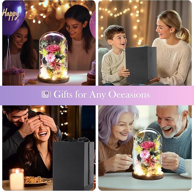 Eternal Rose Sweet Pink Flower Preserved Long Lasting Stable Color Natural Material Symbol of Everlasting Love for Wife Mothers Select Anniversary Rose Gift Birthday Present Christmas