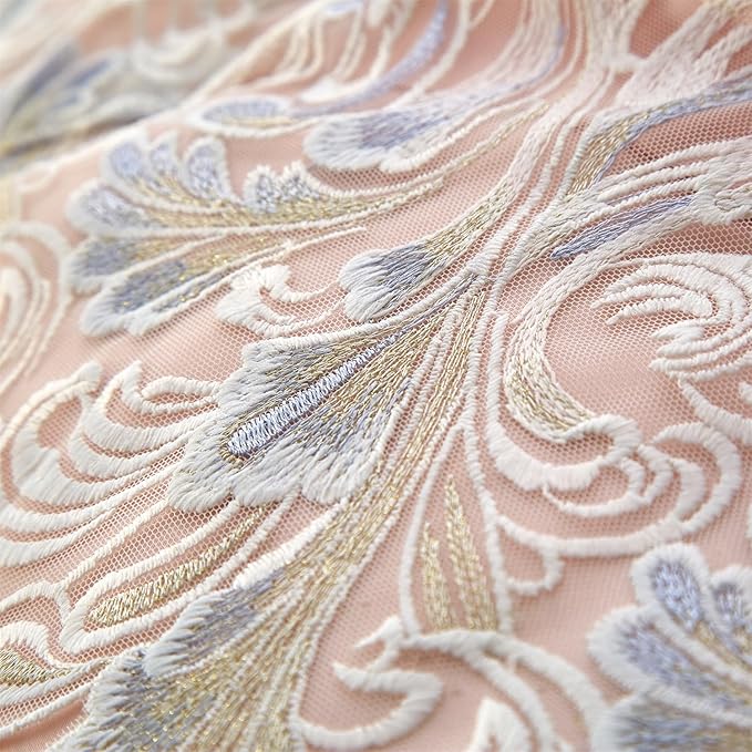 mixinni Luxury Satin Duvet Cover Set with Embroidery Lace, Silky Soft Bedding Set (1 Duvet Cover + 2 Pillowcases), Blush Pink - Elegant Bedroom Comforter Cover, Vintage Royal Style-Full Size