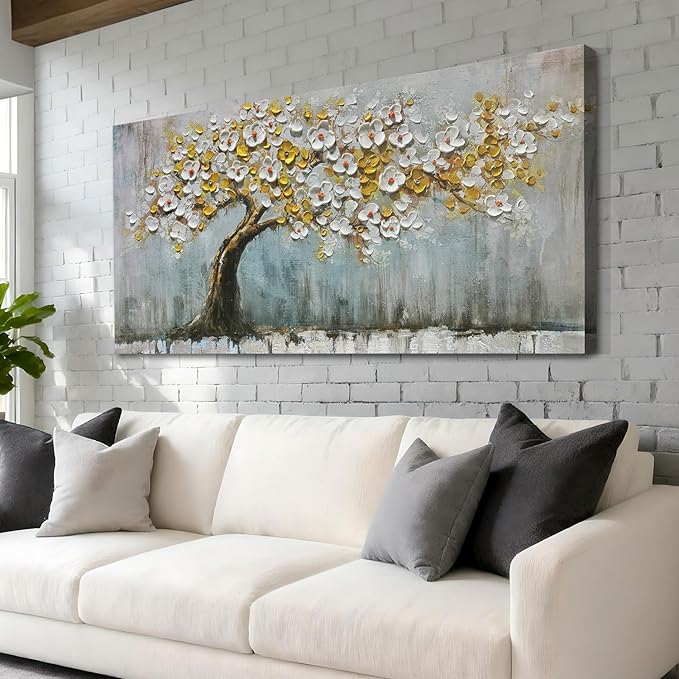 Brushart Gold Tree Wall Art Large Canvas Art Wall Decor for Living Room Picture, Painting Wall Decor Textured for Walls for Bedroom Home Office, 48"x24"