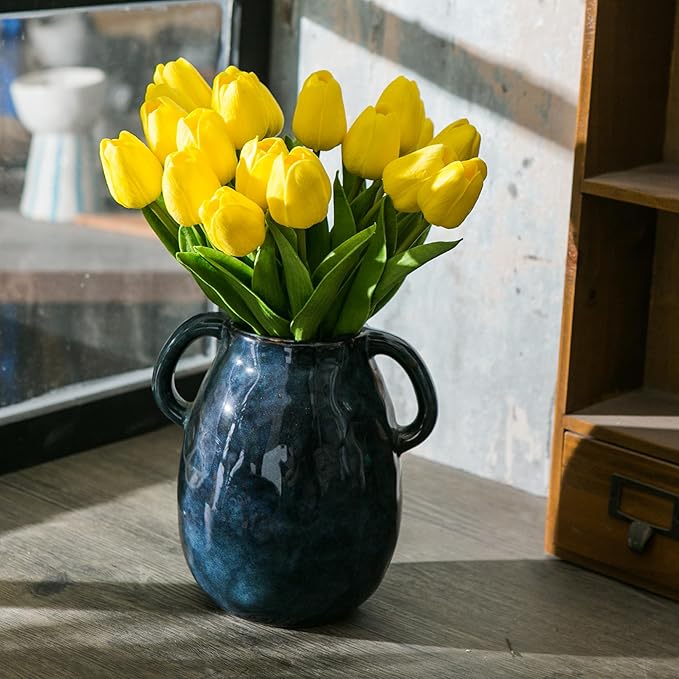 20pcs Yellow Artificial Tulip Flowers, Silk Fake Flowers 13" for Mother's Day, Easter, Valentine’s Day Gifts in Bulk, Home, Kitchen, Wedding Decorations