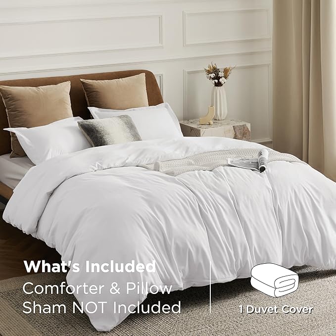Bedsure Duvet Cover Queen Size - Only Includes 1 Duvet Cover (90"x90"), Hotel Luxury Soft Double Brushed All Season Bedding for Kids & Adults, Zipper Closure, NO Comforter, White