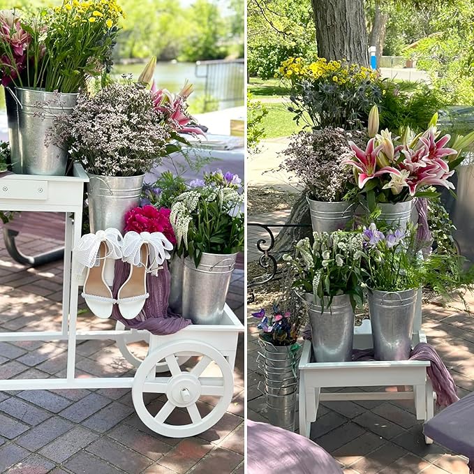3 Packs 12 Inch Tall Galvanized Metal Flower Vases with Handles, Metal Flower Buckets for Cut Flowers, Country Wedding, Table Centerpiece Decorations(Sliver)
