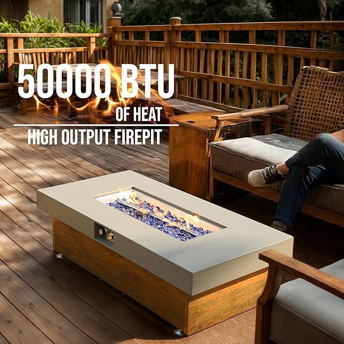SHINETUNE Outdoor Propane Fire Pit – 48" Fire Table with 50,000 BTU, Modern Propane Fire Pit with Adjustable Flame & Matching 20 lb Tank Stand for Patio, Garden, Deck