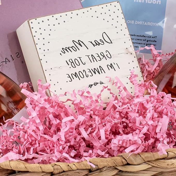 Uptotop 4 oz Pink Crinkle Cut Paper Shred Filler for Gift Basket Filling Birthday Wedding Christmas Thanksgiving Mother's Day
