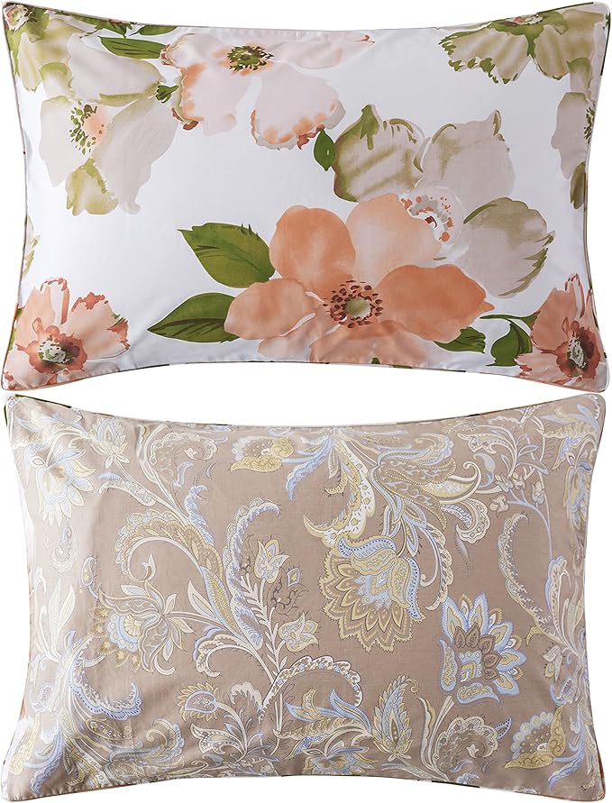 FADFAY Duvet Cover Twin XL Elegant Watercolor Floral Bedding Shabby Orange Flower Quilt Cover Vintage Farmhouse Bedding 100% Cotton Soft Comforter Cover with Hidden Zipper Closure 3Pc, Twin XL Size