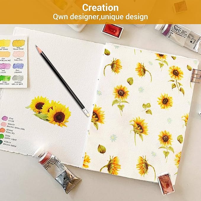 Softan Floral Sheet Set Queen, Sunflower Printed Bed Sheets Queen, Cozy Double Brushed Microfiber Fitted Sheet with 15" Deep Pocket and Corner Straps, Cute Yellow Flower Sheet & Pillowcase Sets