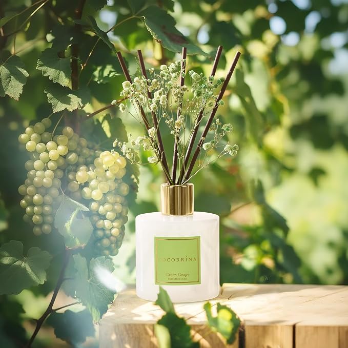 COCORRÍNA Reed Diffuser - Green Grape 6.7 fl oz Reed Diffuser with Sticks, Home Bedrrom Bathroom Shelf Decor