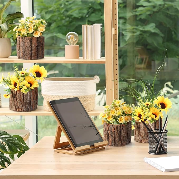 12 Pcs Wooden Vase for Centerpieces Christmas Table Decor Wooden Flower Vase Rustic Bark Stump Buckets Vintage Wood Planter Pots for Xmas Woodland Party Wedding Window Home Farmhouse (Large)